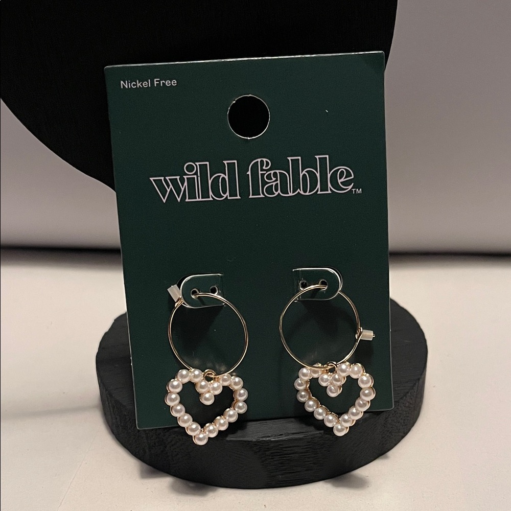 Wild Fable Pearl Heart Nickel Free Hoop Earrings